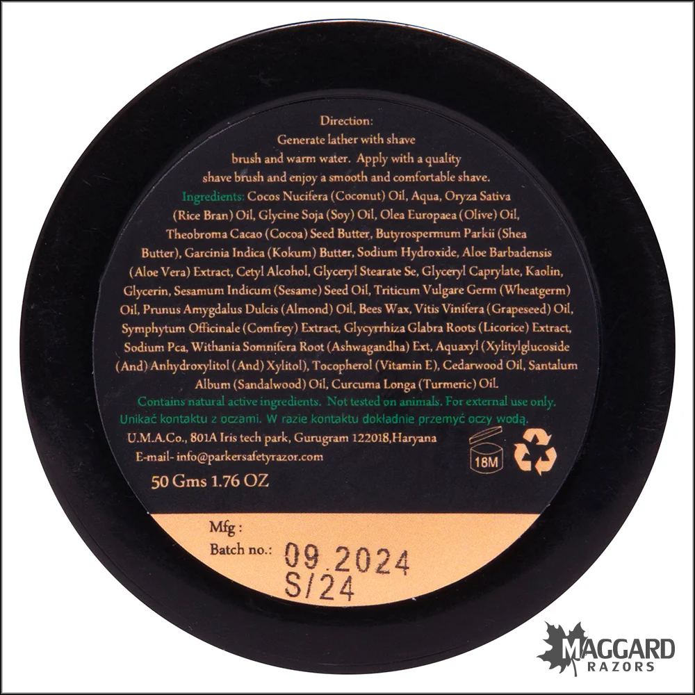 Parker Sandalwood and Shea Butter Shaving Soap in Travel Tub, 50g - Image 3