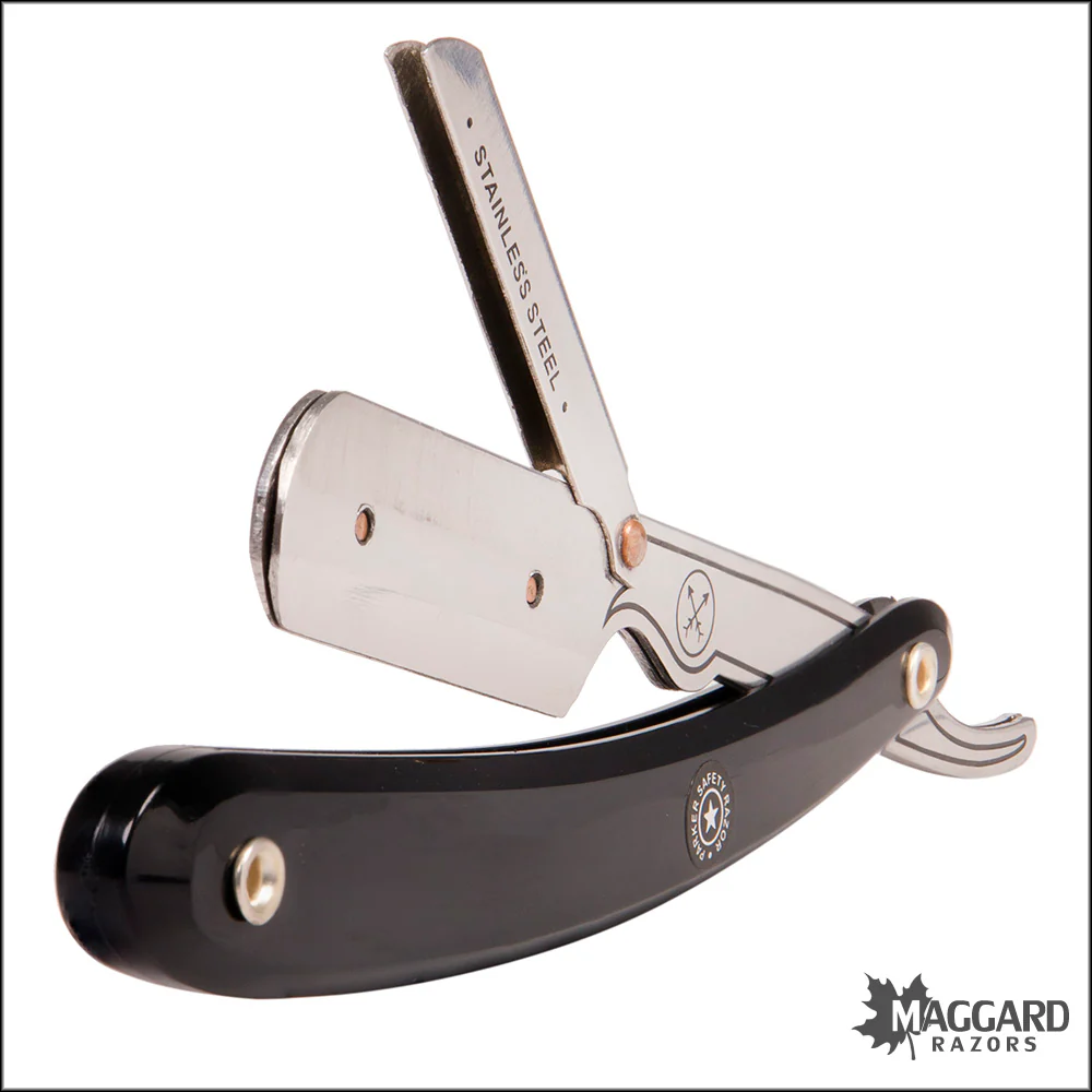 Parker SRB Black Handle Stainless-Steel Replaceable Blade Shavette Straight Razor - Image 3
